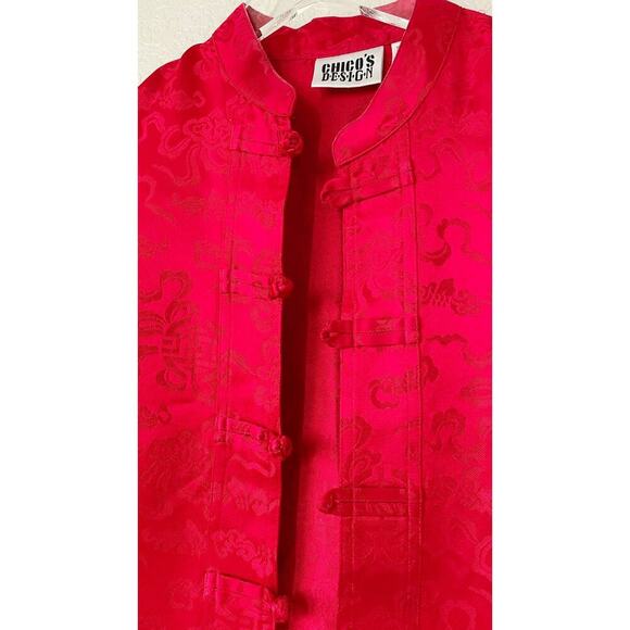 Chico's Design Vintage Chinese Japanese Harajuku Red Brocade Silk Jacket - Picture 5 of 14